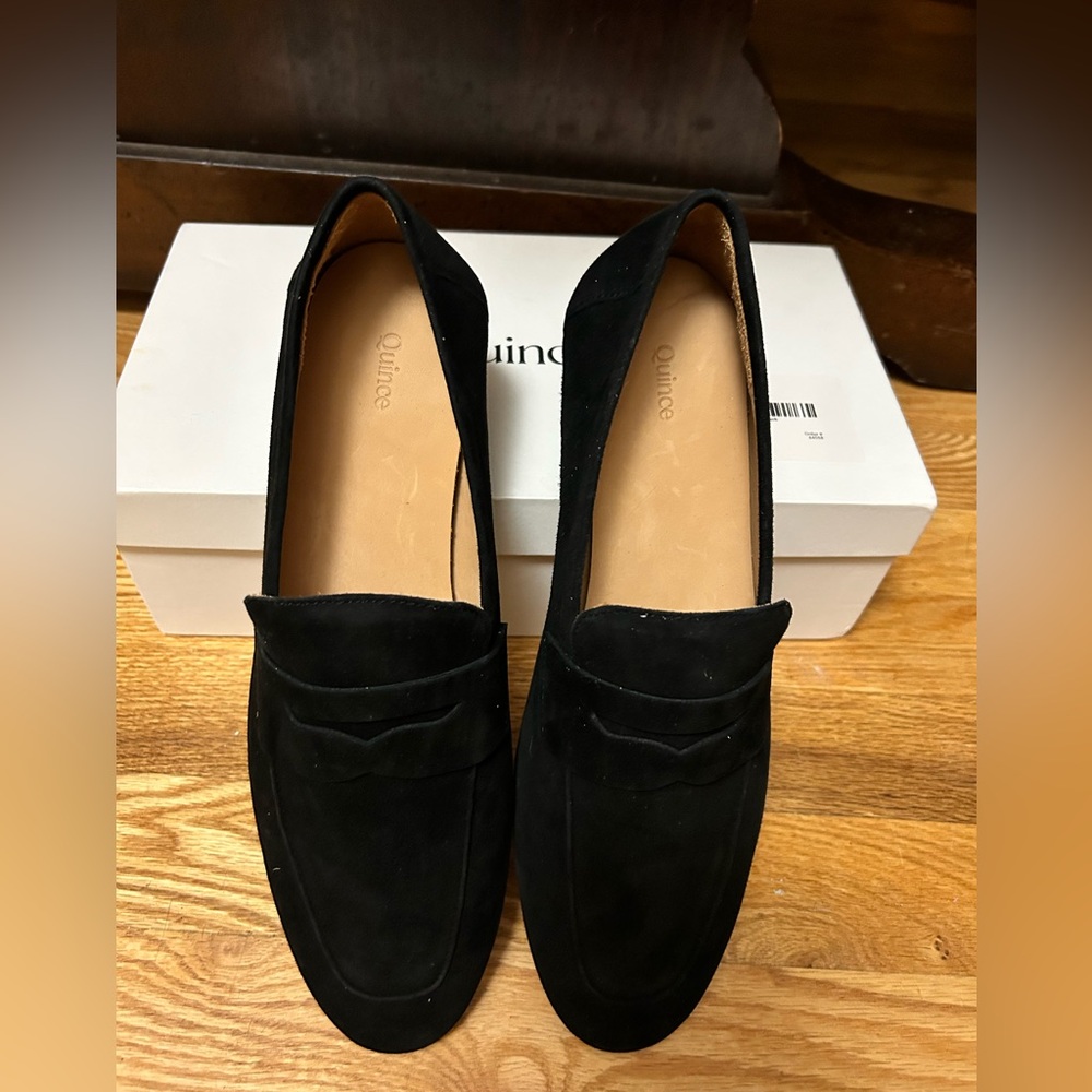 NEW Quince 9 Elegant Black Suede Classic Penny Loafers